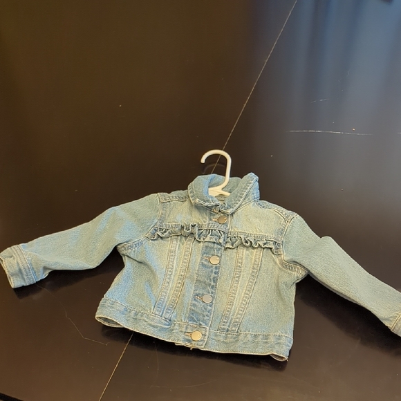 The Children's Place Light Blue Denim Jacket with Ruffles - Picture 1 of 4